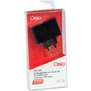 OSIO OTU-385B ΜΑΥΡΟ ΔΙΠΛΟΣ ΦΟΡΤΙΣΤΗΣ ΡΕΥΜΑΤΟΣ ΜΕ 2 USB ΚΑΙ LED 5 V 1000 / 2100 MA