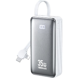 POWER BANK 10000MAH PD 35W WK WP-61 2 PORTS WITH CABLE USB-C/LIGHTNING WHITE