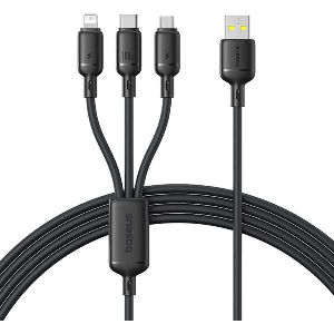 BASEUS SILKY 3IN1 100W 5A USB-A TO LIGHTNING / MICROUSB / TYPE-C CABLE 1.5M BLACK