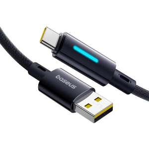 BASEUS LIT BUTTON CONTROL 100W 5A USB-A TO TYPE-C CABLE 2M BLACK