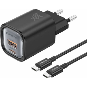 TRAVEL FAST CHARGER FONENG EU71 WITH DUAL OUTPUT USB A & USB C GAN PD 30W BLACK