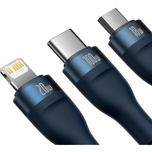 BASEUS FLASH SERIES II 3IN1 100W 5A TYPE-C TO LIGHTNING +G2:G373/ MICROUSB / TYPE-C CABLE 1.5M BLUE