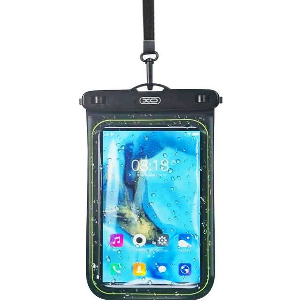 XO KT04 PVC SPONGE WATERPROOF POUCH FOR MOBILE PHONE + LANYARD BLACK (FOR PHONES UP TO 8 INCH)