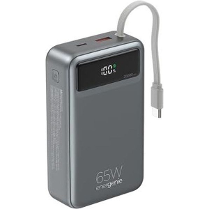 ENERGENIE 65W FAST CHARGING POWER BANK WITH INTEGRATED CABLES 20000 MAH BLACK PB20-PD65-LCD-01