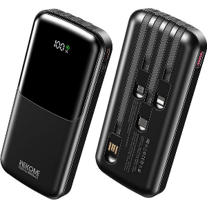POWER BANK 10000MAH PD 22,5W WK WP-65 2 PORTS WITH CABLE USB-C/LIGHTNING/MICRO/USB BLACK