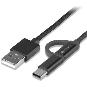 4SMARTS MICRO-USB & USB TYPE-C CABLE COMBO CORD 1M FABRIC BLACK