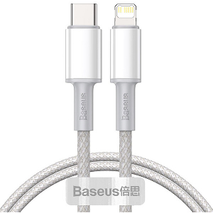 BASEUS HIGH DENSITY BRAIDED FAST CHARGING DATA CABLE TYPE-C TO LIGHTNING PD 20W 1M WHITE