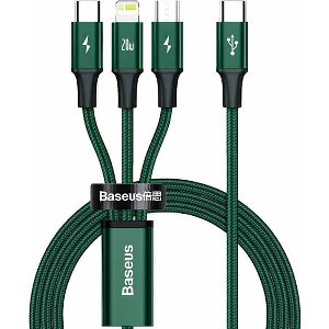 BASEUS RAPID SERIES BRAIDED USB-C TO LIGHTNING + TYPE-C + MICRO USB CABLE GREEN 20W 1.5M