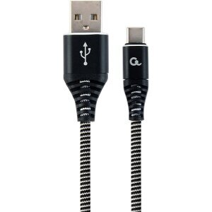 CABLEXPERT CC-USB2B-AMCM-1M-BW COTTON BRAIDED CHARGING CABLE USB TYPE-C BLACK/WHITE 1 M