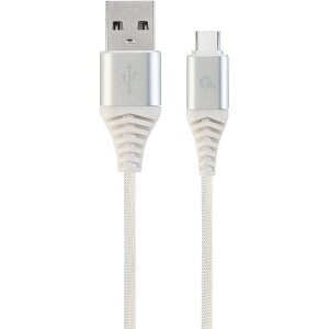CABLEXPERT CC-USB2B-AMCM-2M-BW2 COTTON BRAIDED CHARGING CABLE USB TYPE-C SILVER/WHITE 2 M