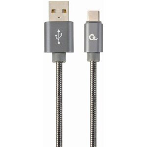 CABLEXPERT CC-USB2S-AMCM-2M-BG PREMIUM SPIRAL METAL TYPE-C USB CHARGING/DATA CABLE 2M METALLIC GREY