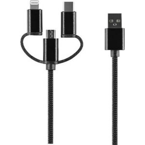 SETTY 3IN1 CABLE USB - LIGHTNING + USB-C + MICROUSB 1,0 M 2A BLACK NYLON DT