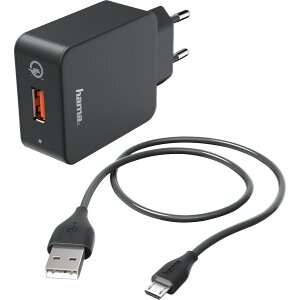 HAMA 178336 CHARGER KIT MICRO-USB 3 A CHARGER QC 3.0 + MICRO-USB CABLE 1.5 M BLACK