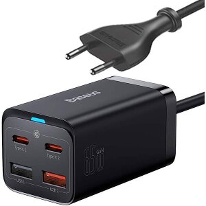 BASEUS GAN3 PRO 65W QUICK CHARGER 2X TYPE-C + 2X USB + CABLE TYPE-C