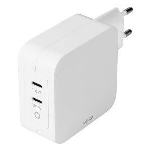 DELTACO USBC-GAN03 USB-C WALL CHARGER GAN TECHNOLOGY 2X USB-C PD TOTAL 100 W