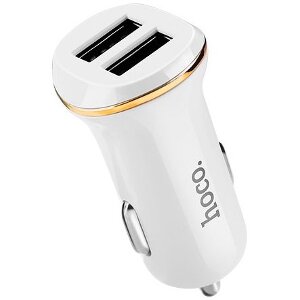 HOCO CAR CHARGER DOUBLE USB PORT 2.1A Z1 WHITE