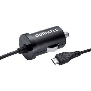 CAR FAST CHARGER DURACELL WITH BUILT-IN MICRO USB CABLE BLACK