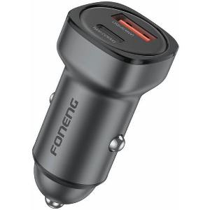 CAR FAST CHARGER FONENG C23 WITH DUAL OUTPUT USB A & USB C PD QC 30W DARK GREY