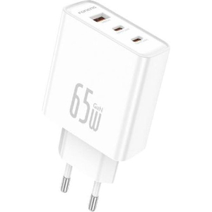 TRAVEL FAST CHARGER FONENG GAN50 WITH TRIPLE OUTPUT USB A & 2XUSB C GAN 65W 3A WHITE
