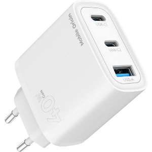 MOBILE ORIGIN GAN 40W WALL CHARGER MO13 WHITE 1 USB-A + 2 USB-C