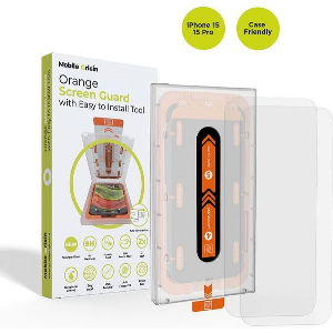 MOBILE ORIGIN ORANGE SCREEN GUARD IPHONE 15 PRO/15 WITH APPLICATOR 2 PACK
