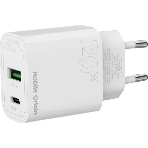MOBILE ORIGIN PD20W WALL CHARGER MO12 WHITE 1 USB-A + 1 USB-C