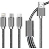MAXLIFE 3IN1 NYLON CABLE MICRO USB / TYPE-C / FOR IPHONE 8-PIN FAST CHARGE 2.1A GREY
