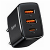 BASEUS WALL COMPACT QUICK CHARGER 2XUSB + TYPE-C PD 3A 30W BLACK