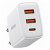 BASEUS WALL COMPACT QUICK CHARGER 2XUSB + TYPE-C PD 3A 30W WHITE
