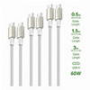 4SMARTS TYPE-C TO TYPE-C CABLES PREMIUMCORD 60W SET OF 3 PIECES 0.5M+1.5M+3M WHITE SILVER