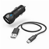 HAMA 201613 CAR CHARGER WITH MICRO-USB CHARGING CABLE, 12 W, 1.0 M, BLACK