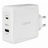 LOGILINK PA0281 DUAL USB POWER SOCKET ADAPTER 1X USB-C PD 1X USB-A 100W WHITE