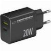 ESPERANZA EZC105K QUICK POWER CHARGER 20W USB-C PD 20W / USB-A QC 3.0 18W BLACK