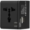 LAMTECH UNIVERSAL TRAVEL ADAPTER WITH 2 USB PORTS AC 6A BLACK LAM113829