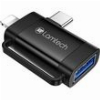 LAMTECH 2-IN-1 PORTABLE ADAPTER IP/USB-C MALE TO USB2.0 FEMALE BLACK LAM980534
