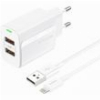 TRAVEL FAST CHARGER FONENG EU63 WITH 2 OUTPUT 2XUSB A 12W 2.4A & USB A TO LIGHTNING CABLE 1M WHITE