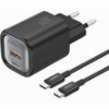TRAVEL FAST CHARGER FONENG EU71 WITH DUAL OUTPUT USB A & USB C GAN PD 30W BLACK