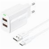 TRAVEL FAST CHARGER FONENG EU63 WITH DUAL OUTPUT 2XUSB A 12W 2.4A & USB A TO USB C CABLE 1M WHITE
