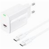 TRAVEL FAST CHARGER FONENG EU65 WITH OUTPUT USB C PD 20W 3A & USB C TO USB C CABLE 1M WHITE