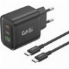 TRAVEL FAST CHARGER FONENG GAN10-EU 3 OUTPUT USB A & 2XUSB C 65W & USB C TO USB C CABLE 1M BLACK
