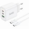 TRAVEL FAST CHARGER FONENG GAN10-EU 3 OUTPUT USB A & 2XUSB C 65W & USB C TO USB C CABLE 1M WHITE