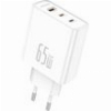 TRAVEL FAST CHARGER FONENG GAN50 WITH TRIPLE OUTPUT USB A & 2XUSB C GAN 65W 3A WHITE