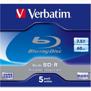 VERBATIM BLU-RAY 8CM BD-R 2X 7,5GB JEWEL CASE 5 PACK