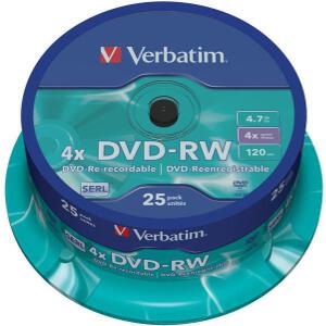 VERBATIM 43639 4X DVD-RW 4.7GB SPINDLE 25PCS