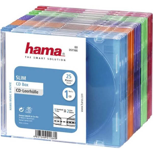 HAMA 51666 SLIM CD JEWEL CASE, PACK OF 25, COLOURED
