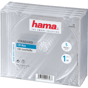 HAMA 44748 STANDARD CD JEWEL CASE PACK OF 5 TRANSPARENT