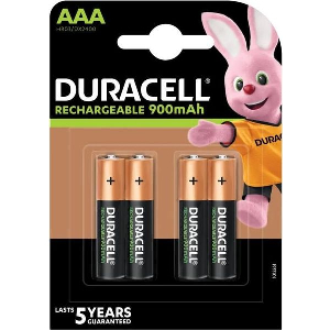 DURACELL RECHARGEABLE BATTERY R03 AAA 900MAH NIMH 4 PCS