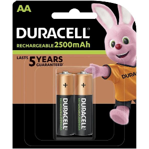 DURACELL RECHARGEABLE BATTERY R6 AA 2500MAH NIMH 2 PCS
