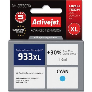 ACTIVEJET AH-933CRX ΜΕΛΑΝΙ ΣΥΜΒΑΤΟ ΜΕ HP 933XL CN054AE PREMIUM 13 ML CYAN