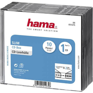 HAMA 51275 SLIM CD JEWEL CASE, PACK OF 10, TRANSPARENT/BLACK